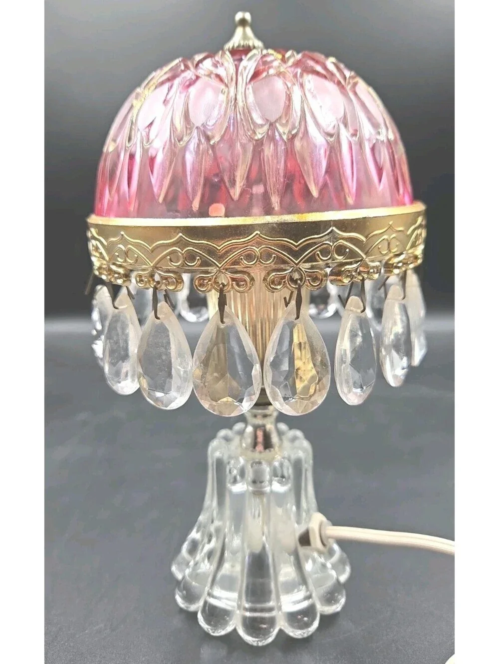 Vintage Michelotti Pink Cranberry Glass Prism Boudoir Princess Lamp Holland 9